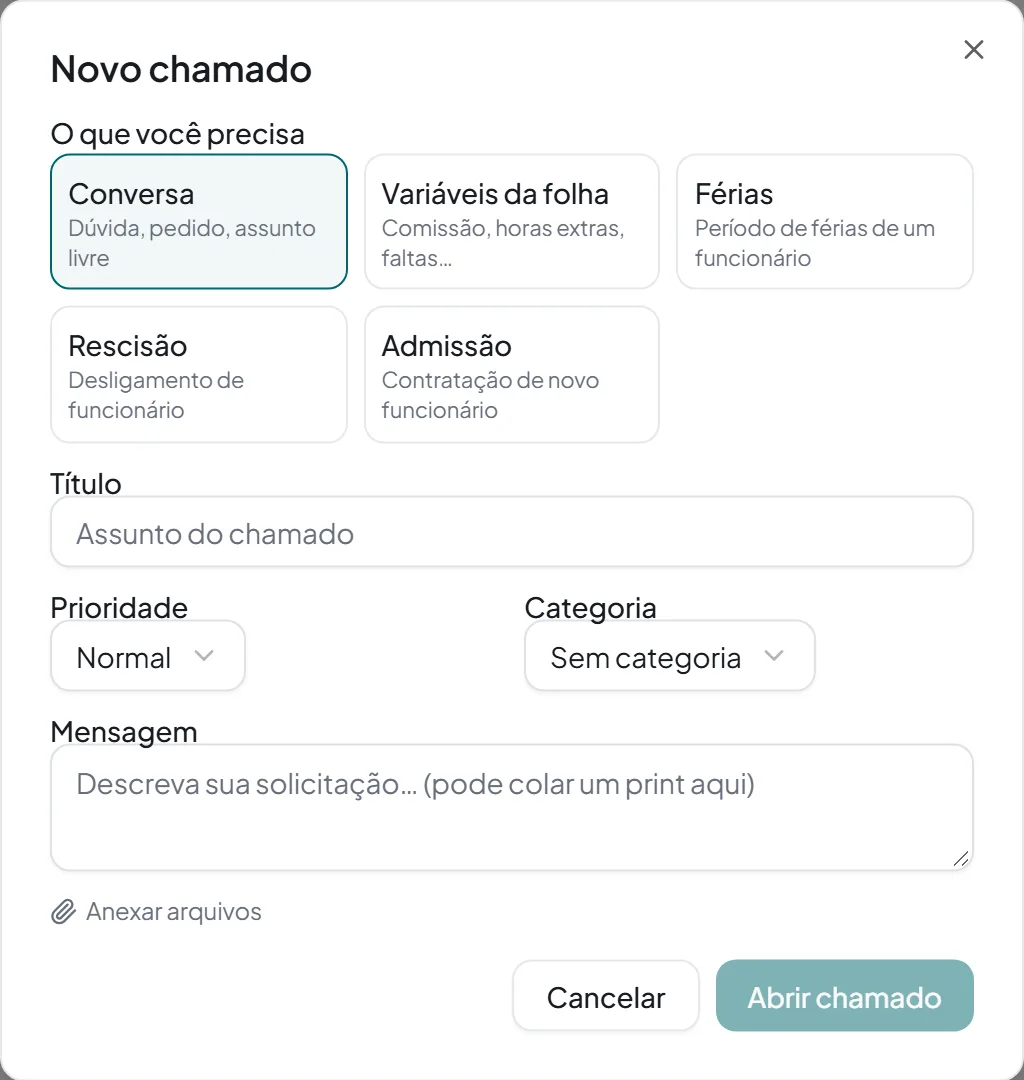 Abrir um pedido de folha no portal